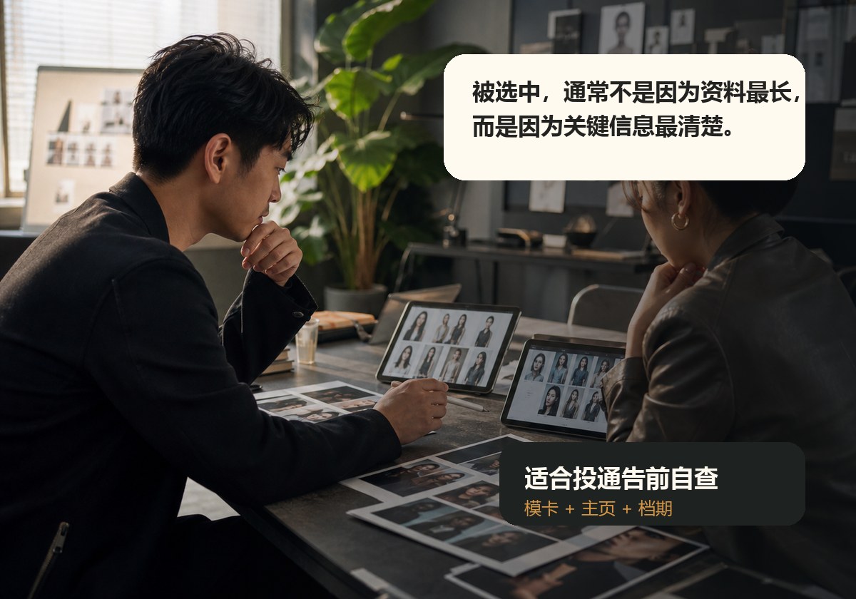 通告方根据艺人主页和模卡筛选合适人选