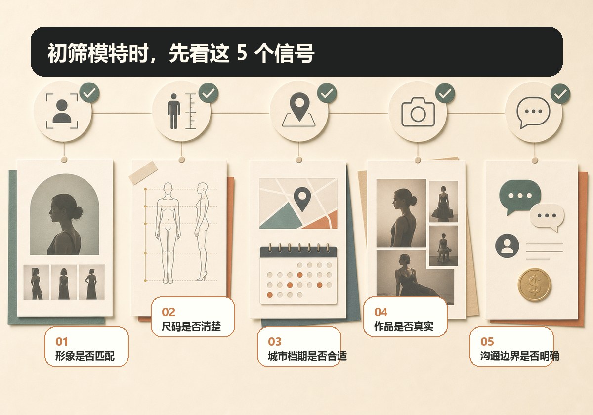 品牌方找模特,为什么要先看模卡和艺人主页?插图1 品牌方筛选模特时应关注形象尺码城市档期作品和沟通信息