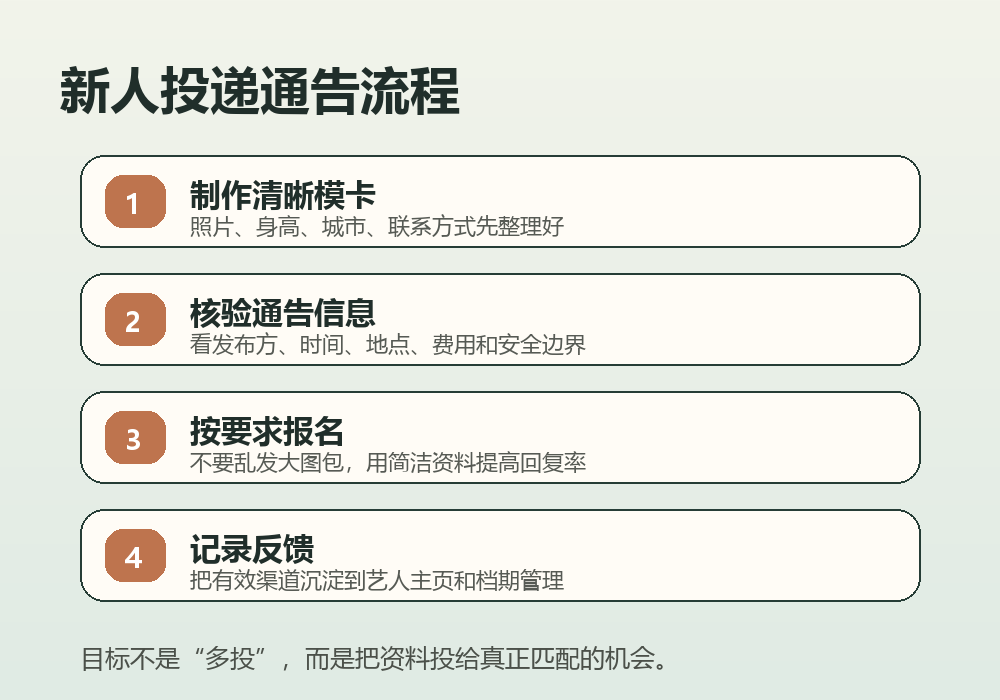 模特通告是什么?新人判断靠谱通告的7个方法插图2 新人投递模特通告的流程示意图