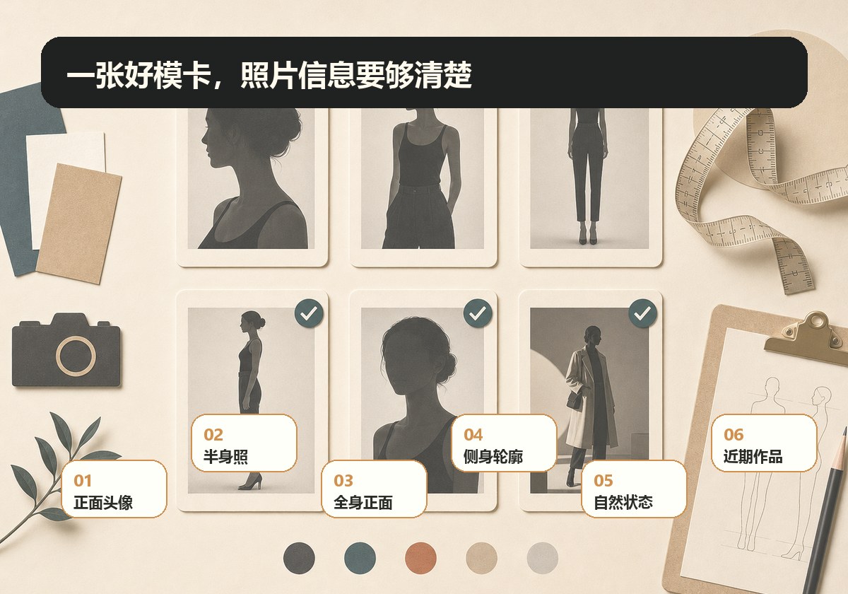 模卡照片怎么选?新人先准备这6张就够了插图1 模卡照片建议包含正面头像半身全身侧身自然状态和近期作品
