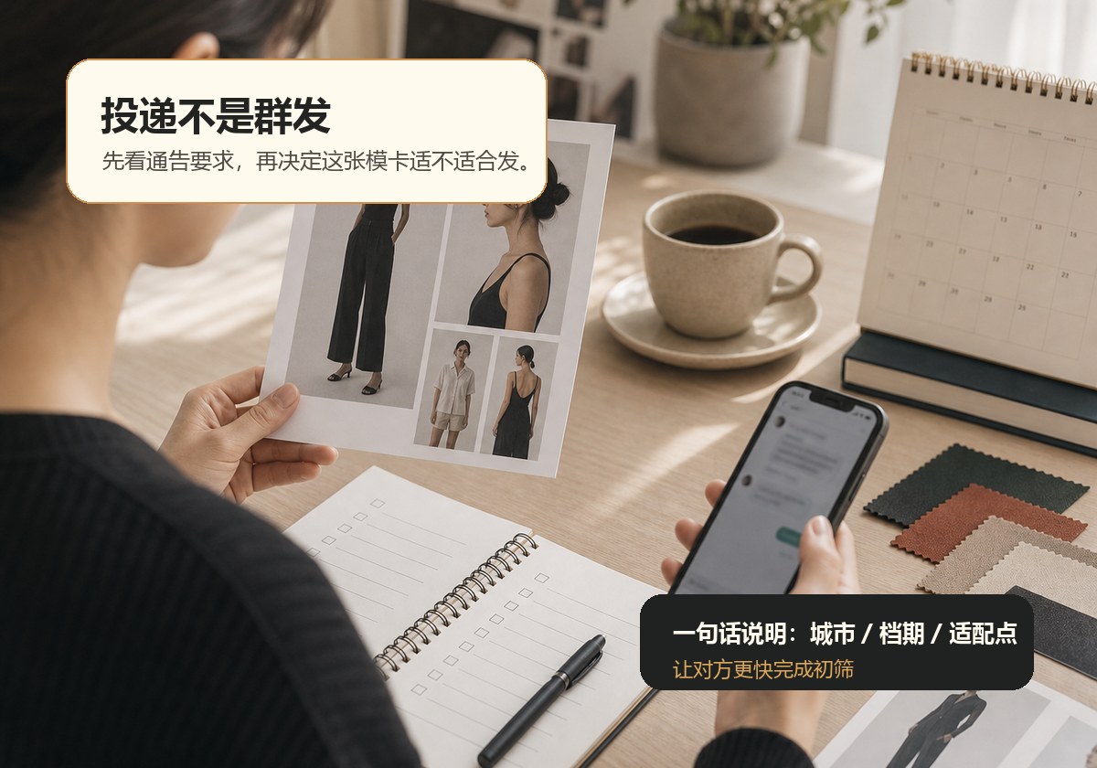 模卡做好后怎么投通告?新人别只发一张图插图2 新人投递模卡时不要群发要说明城市档期和匹配理由