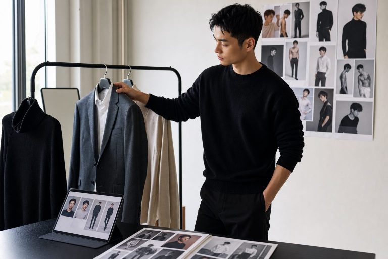 男模拍摄前整理服装和模卡方案