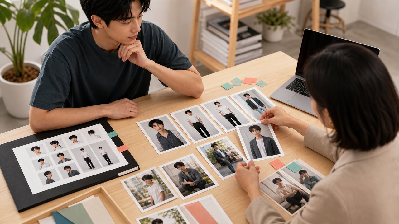 新人模特作品集怎么做?照片选择、模卡整理和通告投递准备插图1 从头像半身照全身照中筛选新人模特作品集照片